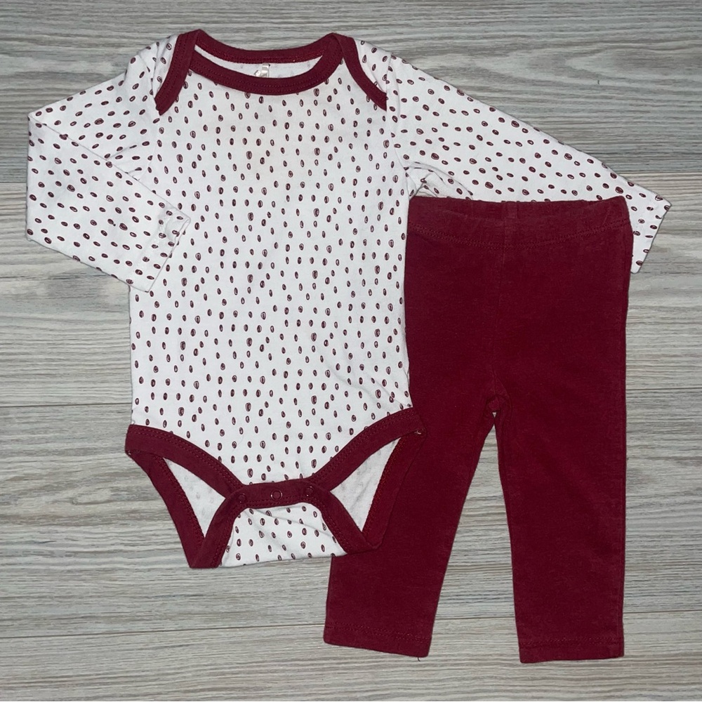 Chickpea Baby Boys 2PC Outfit 3–6M White Red Squiggle Onesie Red Pants Set